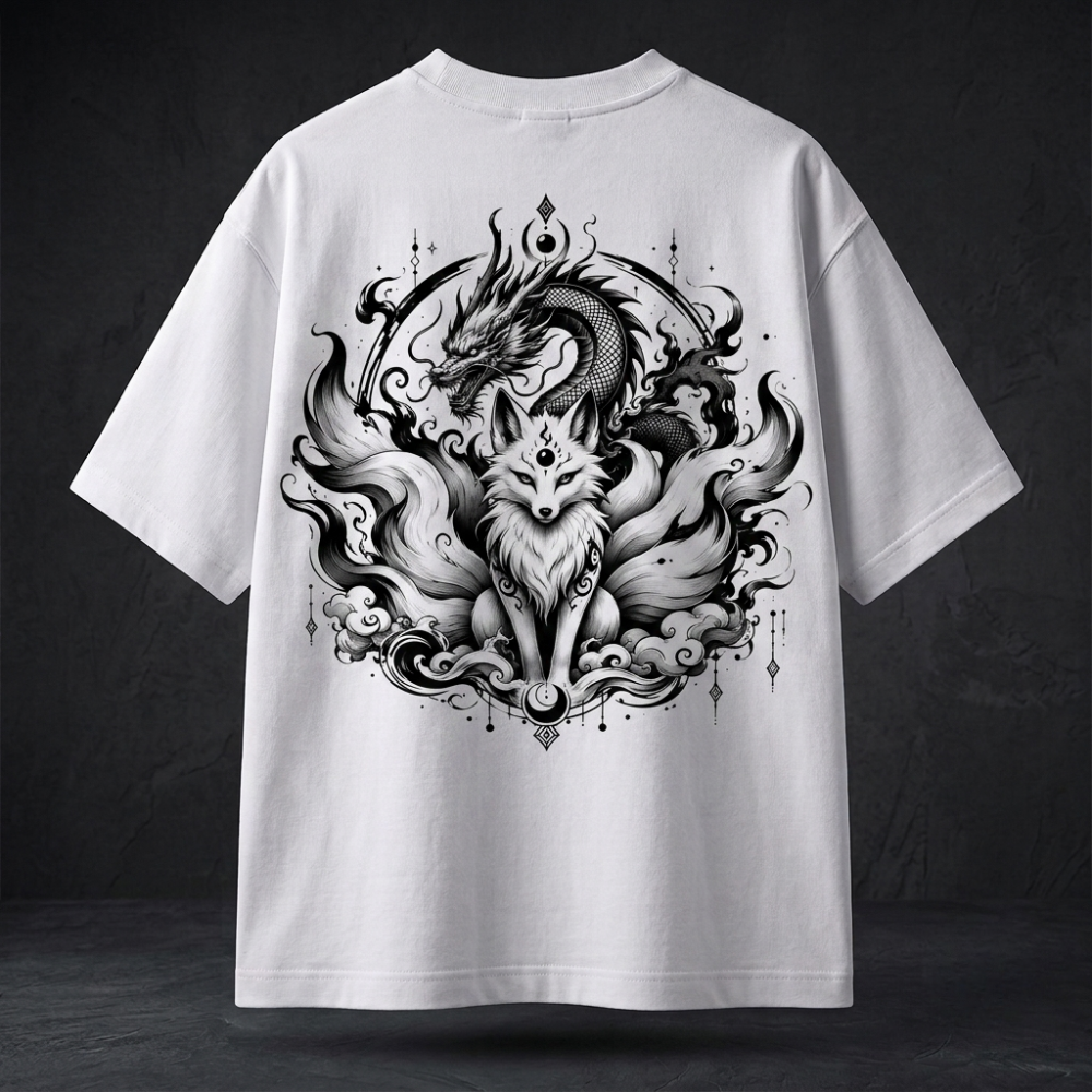 Celestial Fox & Dragon Oversized T-Shirt