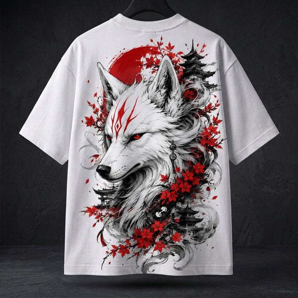 Crimson Spirit Fox Oversized T-Shirt