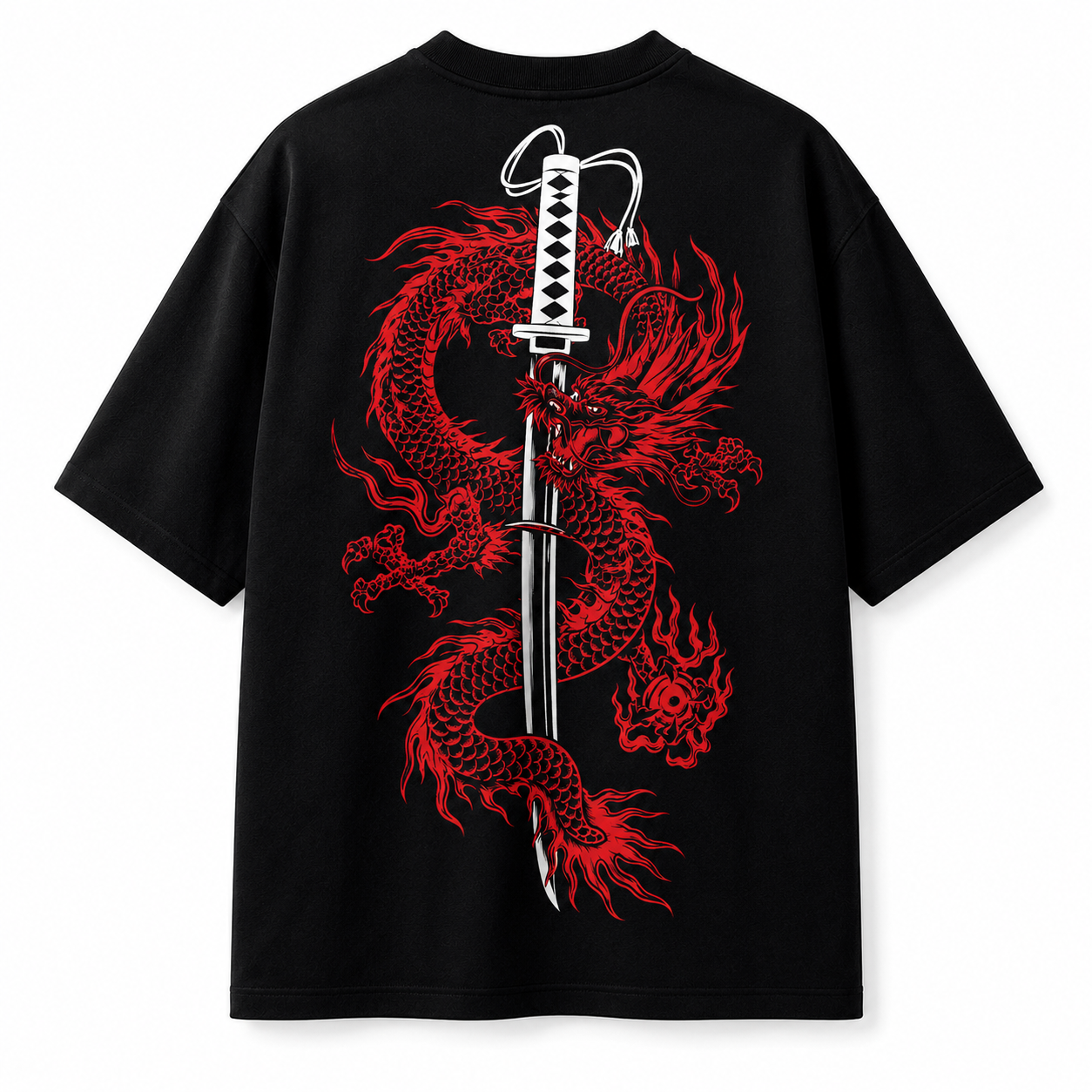 Crimson Dragon Katana Oversized T-Shirt